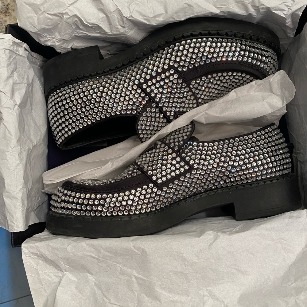 RARE- Prada Crystal Logo Flat Loafers - Picture 2 of 6